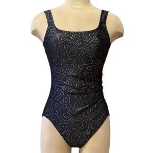 Vintage Swimsuit Black One Piece Gold Bling 8